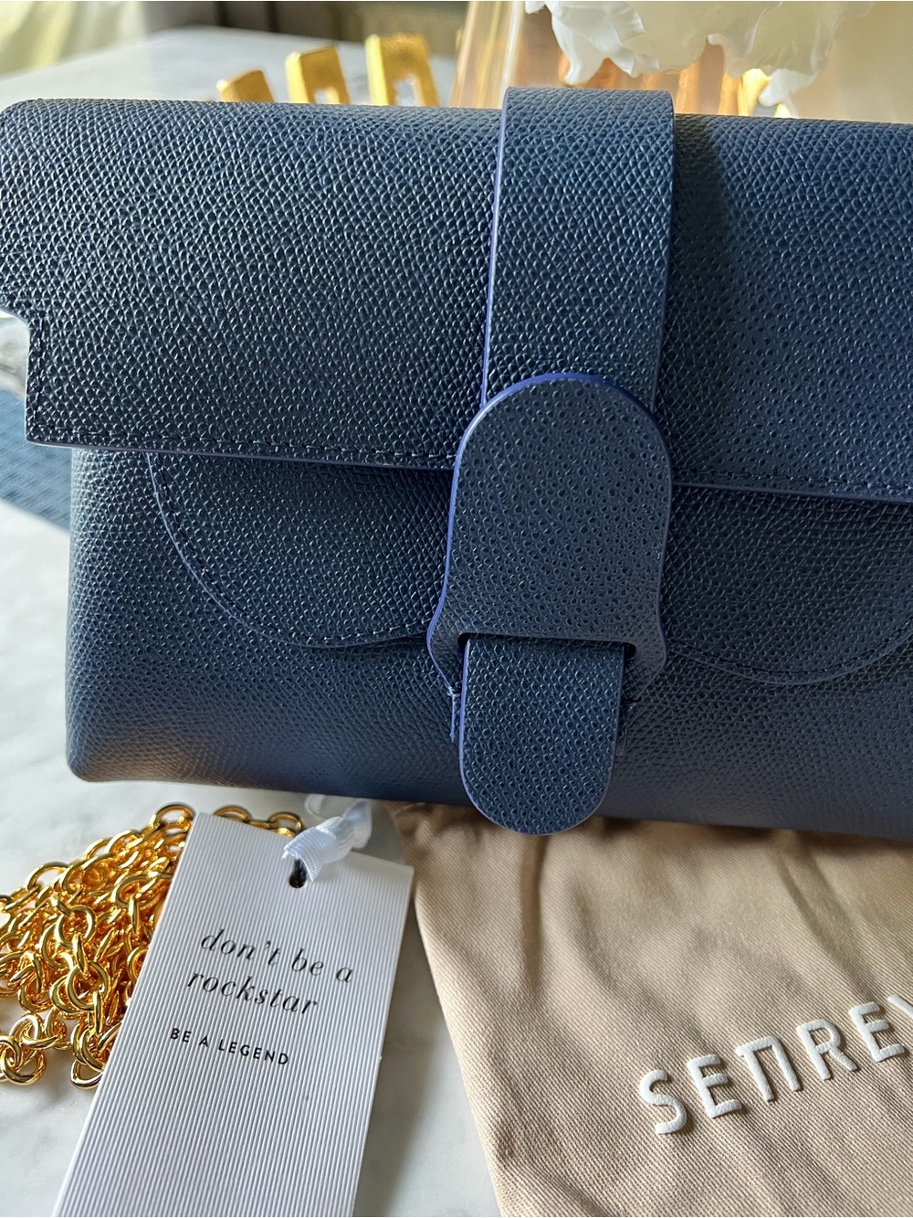 Senreve Aria Navy Pebbled Leather Belt Bag